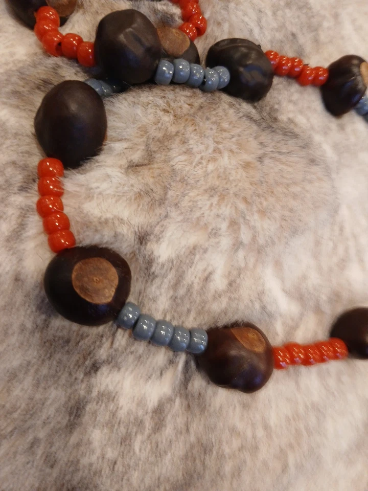 Ohio State Buckeyes Handmade Buckeye Necklace Red Gray FootballBeads 8 REAL NUTS - Image 3 of 4
