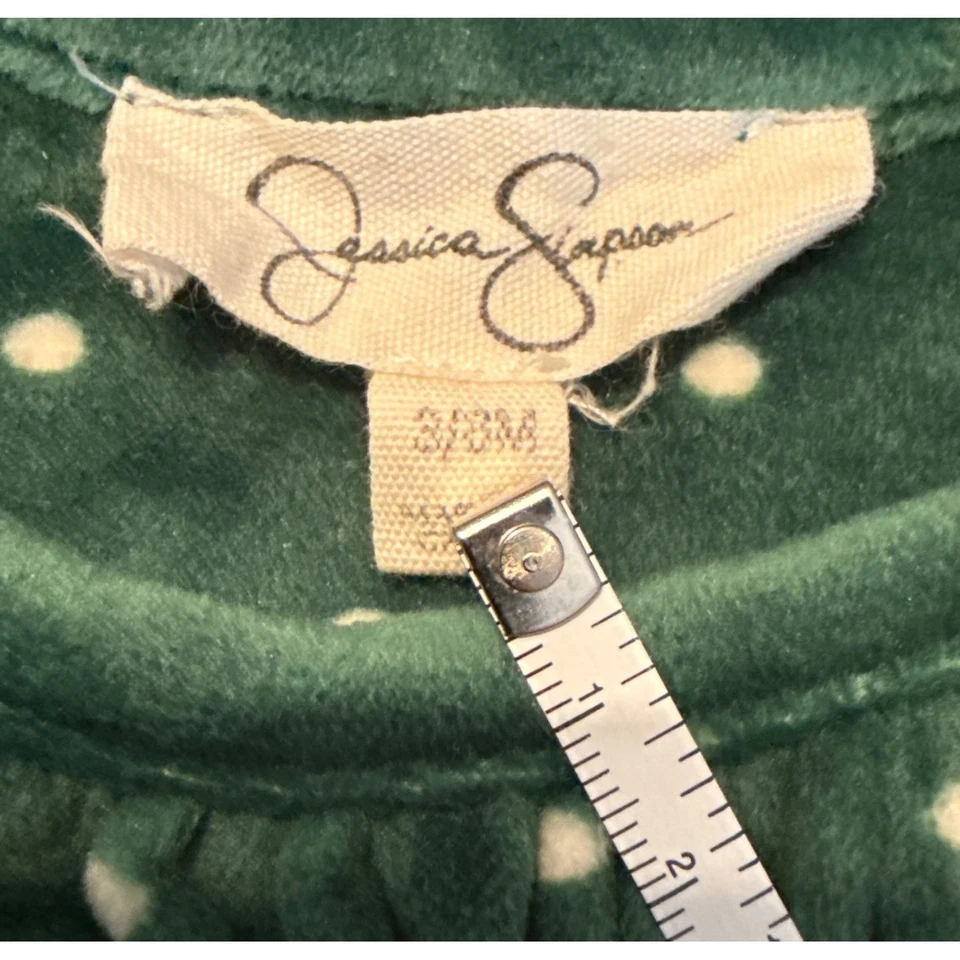 Jessica Simpson Green Velour Romper 3-6M Baby Girls Polka Dot Long Sleeve - Image 2 of 4