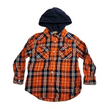 Tommy Hilfiger Kid 4 Orange Plaid Hooded Snap Buttons Long Sleeve Shirt
