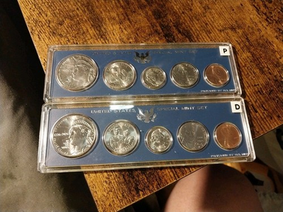 #ad #ad P D SEMI QUINCENTENIAL IN VINTAGE HOLDERS WITH 2025 CENT HALF NICKEL $29.80