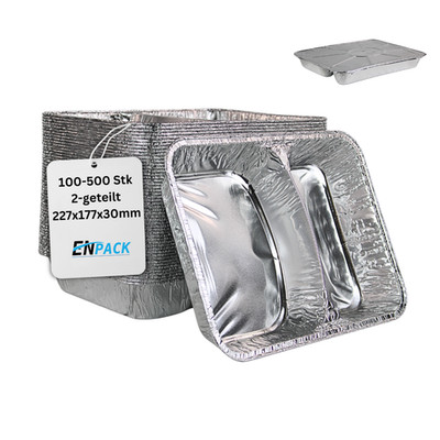 Enpack Aluschalen R880-812G 2-geteilt mit Deckel - Alu-Menüschale 830ml Assiette