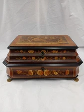 (Vintage) Thorens x Reuge Music Box Swiss Inlay work Two birds and a bird's nest