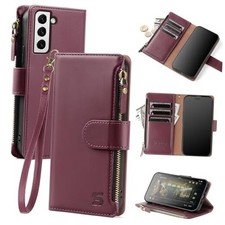 Compatible with Samsung Galaxy S22 Wallet Case with Galaxy S22 - 6.1 Wine Red