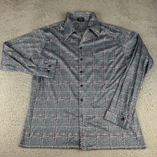 Vintage 70s Joel California Button Up Shirt Men s L Blue Geometric Retro Disco