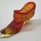 Fenton Style Amberina Daisy Button Glass Shoe Slipper Figurine Red Yellow