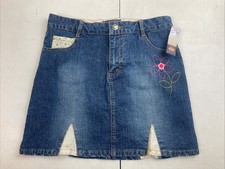 Vintage Route 66 Girls Size 14 Blue Denim Skirt Embroidered Flowers