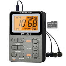Paeiope Portable AM/FM Radio, Rechargeable Pocket Speaker, Digital Tuning, MP3/T