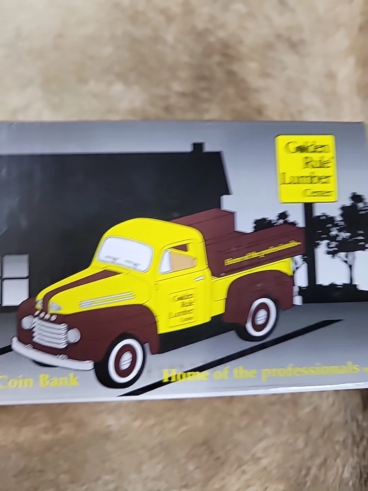 Banco de monedas camioneta Ford F1 1948 madera regla de oro fundido a presión nuevo en caja Foto 3 de 4