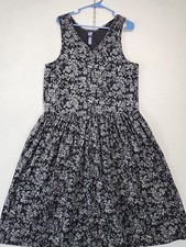 Vintage Y2K Gap Midi Dress Womens M A-Line Sleeveless Black Floral Coastal Grand
