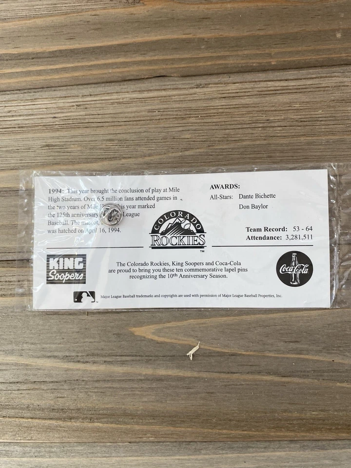 VTG 1994 10th Anniversary Collector Pin Series Colorado Rockies - Image 2 of 2