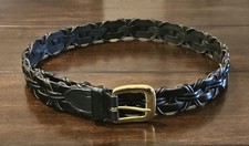 Women's Braided Leather Belt With Solid Brass Buckle Black Size Medium