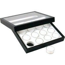 16 Gem Jars White Display Tray Travel Case Acrylic Lid