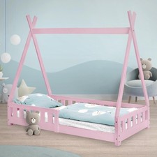 Letto per bambini tenda indiana teepee in legno rosa con sponde 160 x 80 cm