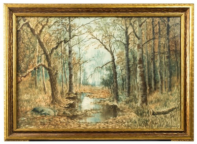 #ad #ad Antique Wooded Landscape Watercolor Painting A.T. Bazane 1846 1921 $185.00