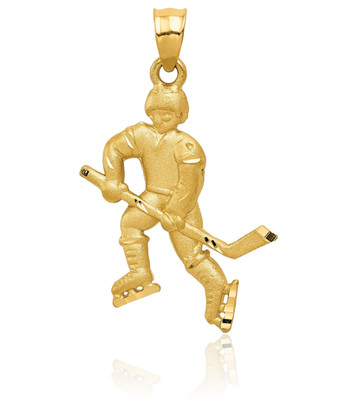 14K massives Gelbgold großer Hockey Goalie Ausrüstung Anhänger Halskette 26mm