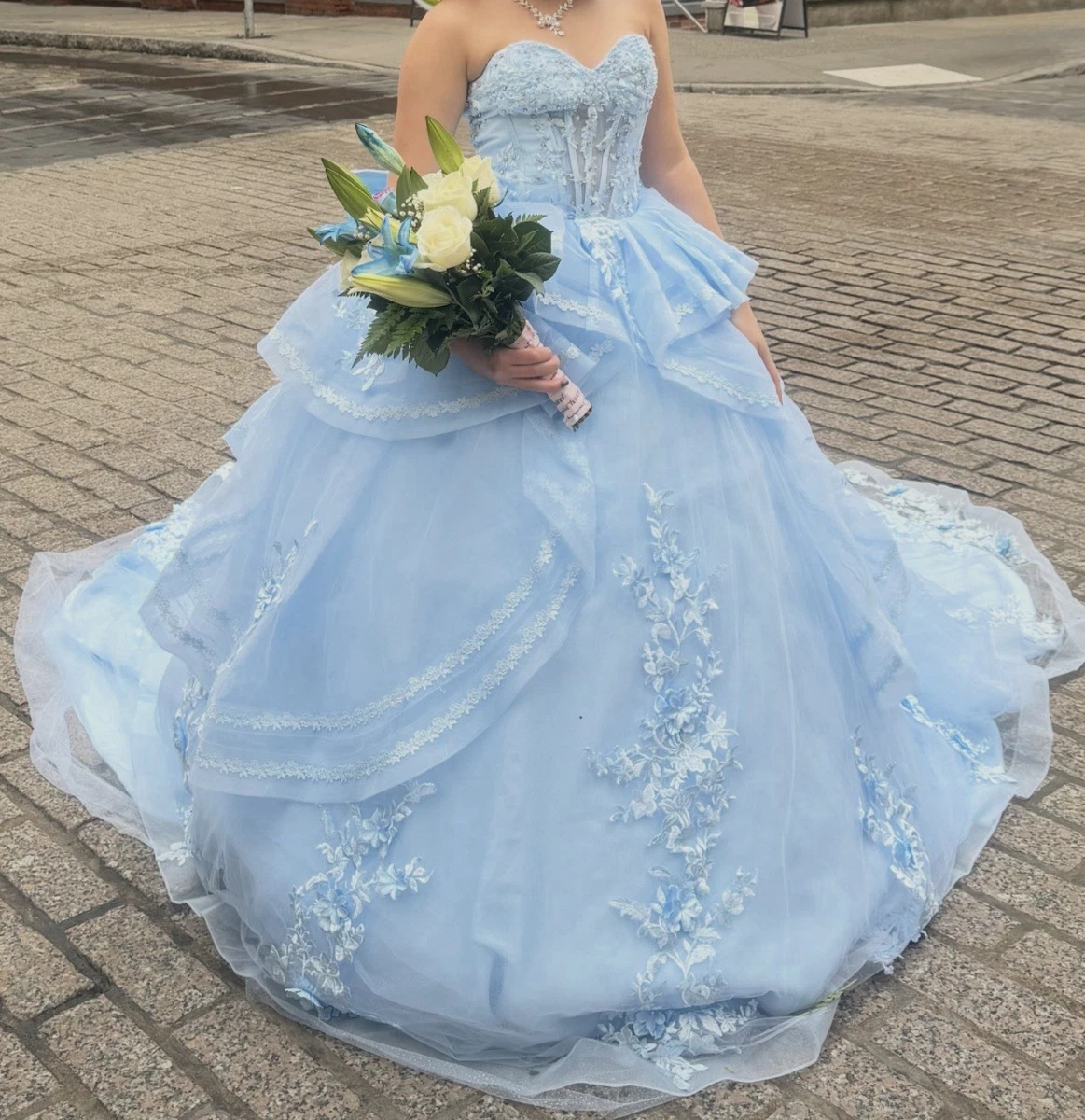 open lace back dress Mint Blue Organza Criss Cross Gown Large main image 0
