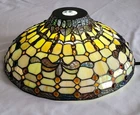 Vintage Tiffany-Style Opalescent Stained Glass Lamp Shade- Jeweled 13.5"W x 5"H