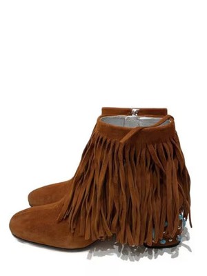 PRADA/Fringe Boots/Size 38.5/Brown