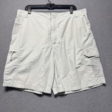 Reel Legend Mens Performance Outdoor Cargo Shorts Beige XL Fish Logo