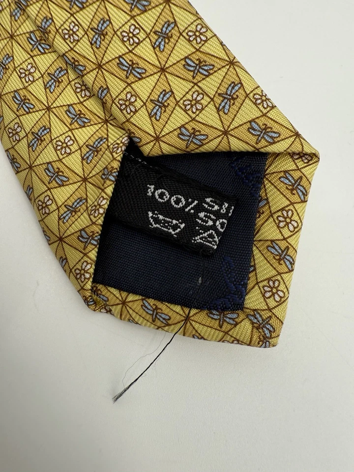 Gravata Salvatore Ferragamo masculina de seda feita na Itália autêntica floral libélula - Imagem 4 de 4
