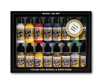 Vallejo Model Color Set, 16 Basic Acrylfarben für Airbrush, mattes Finish, ...