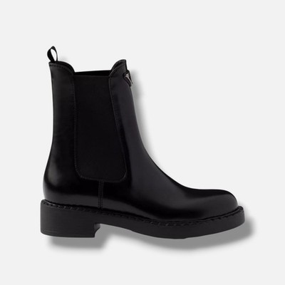 Prada Women's Black Brushed Leather Chelsea Boots Shoes Size EU:38 US:8