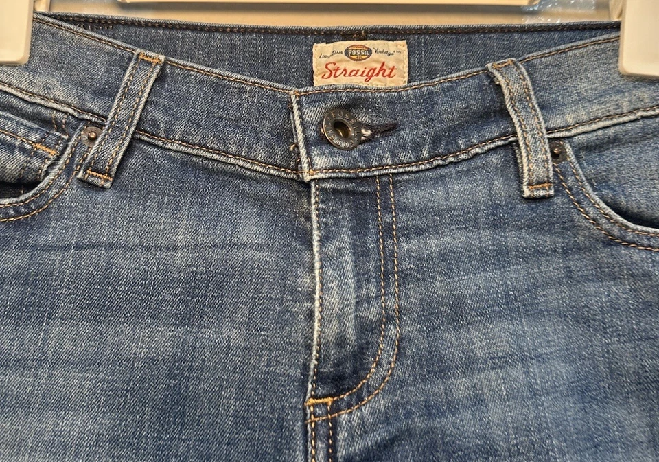Pantalones cortos de mezclilla vintage Fossil para mujer talla 27 azul denim Y2K desgastados 5 bolsillos Foto 2 de 4