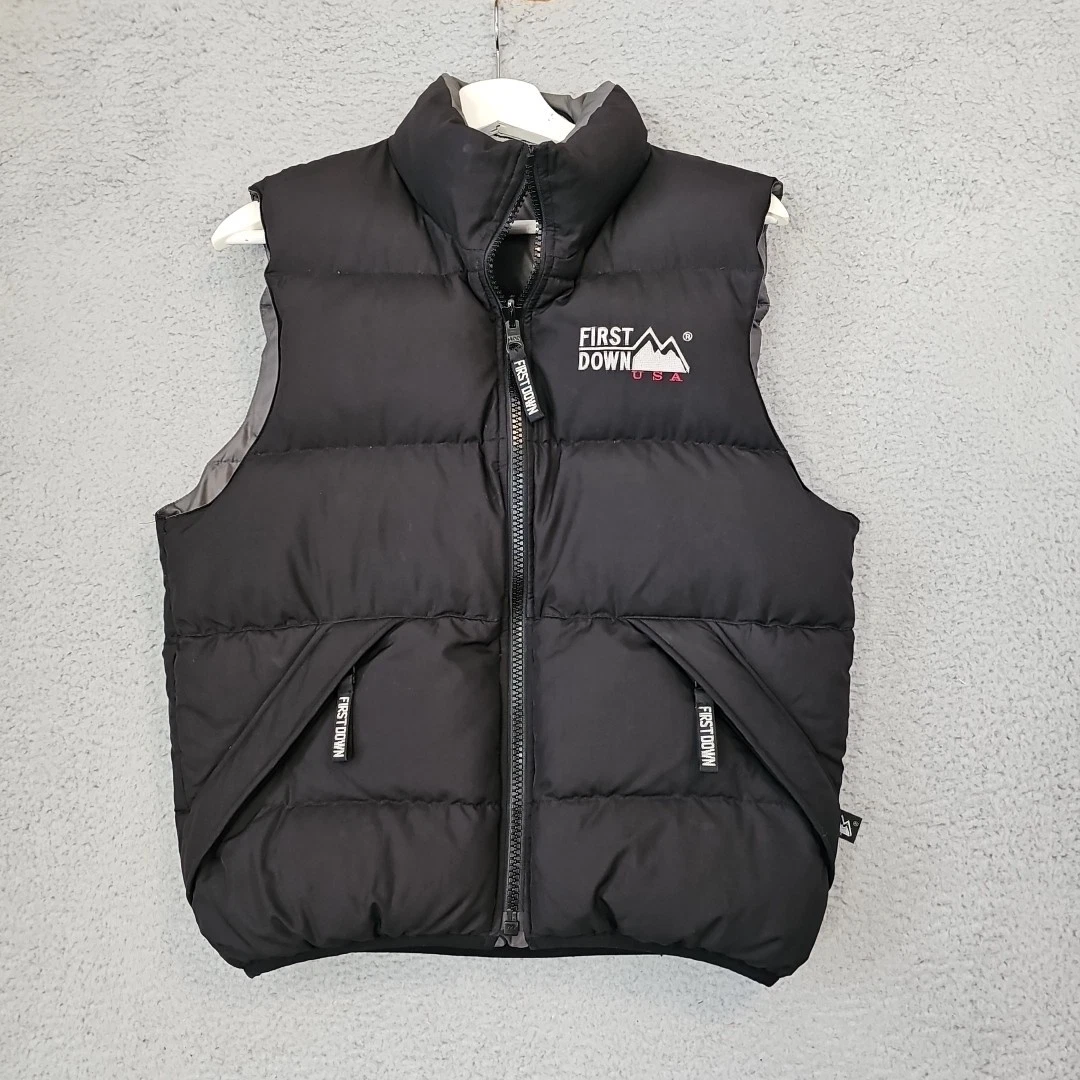 Vintage First Down Men's Size M Black & Gray Reversible Puffer Vest Full Zip