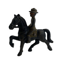 Vintage Cast Iron Toy Soldier US Cavalryman Mounted Cavalry Horse Mini Black 3"