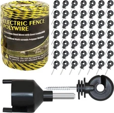 330 Feet Electric Fence Poly Wire with 50 Black Electric Fence Insulators