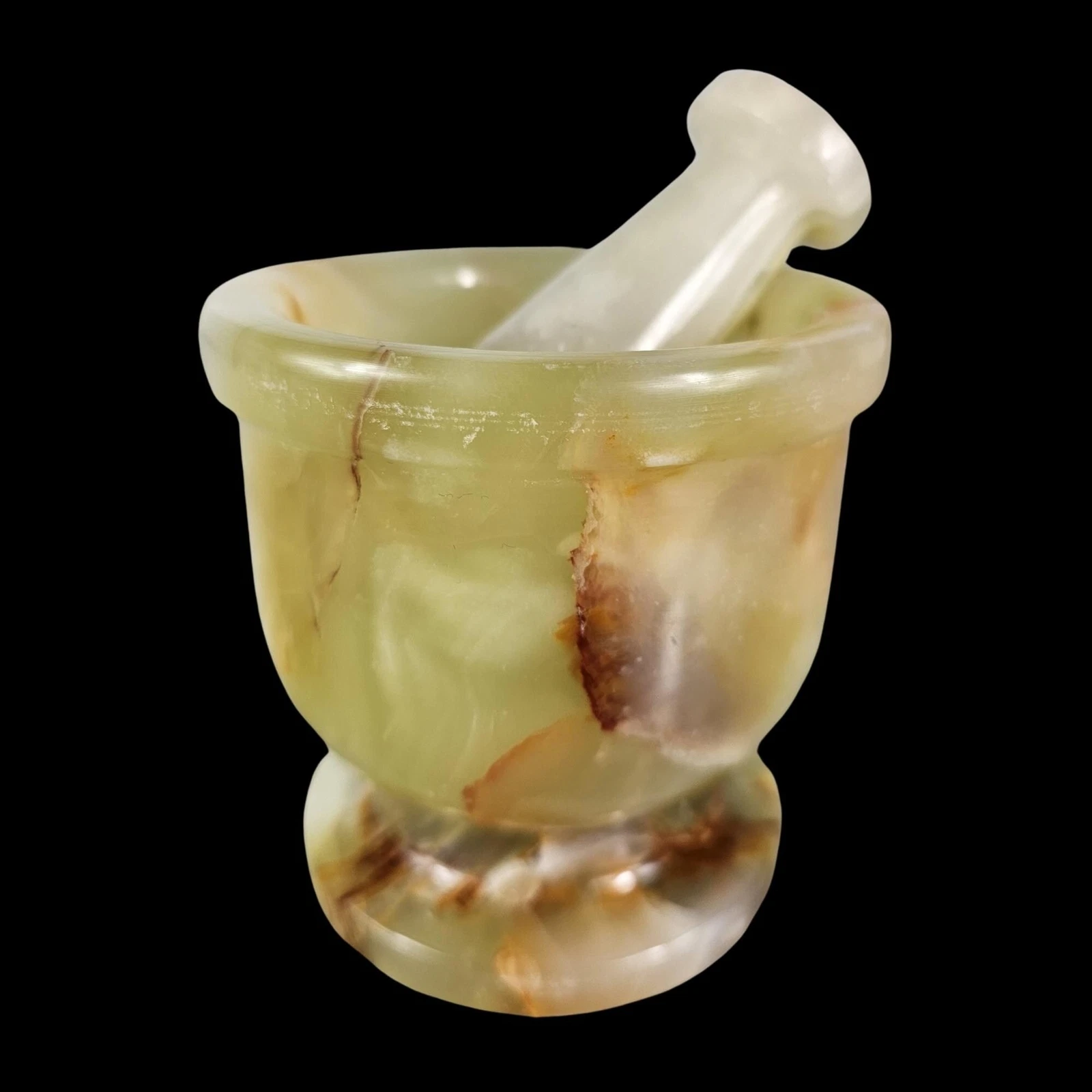 Mortar and Pestle, onyx green marble herbs, spices, nuts grinder gift for her