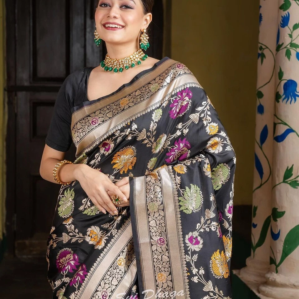 Blusa sari de seda nupcial de diseñador Sari Bollywood ropa de fiesta del sur de la India sari Foto 3 de 4