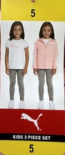 Puma 3 Piece Set Girls 5 Full Zip Hoodie Leggings Short Sleeve T-Shirt Logo