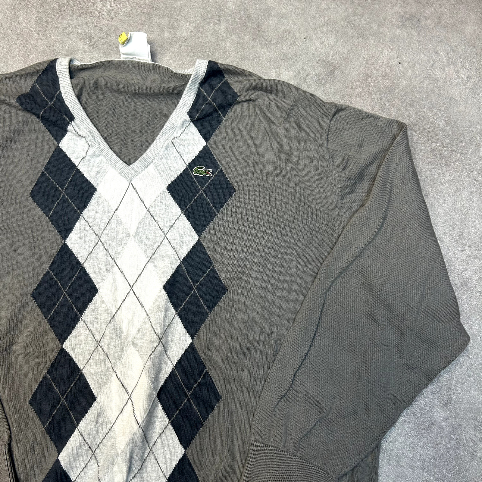 Lacoste Knitted Jumper Mens XL Argyle Diamonds Pullover V-Neck Sweater, Grey image 4