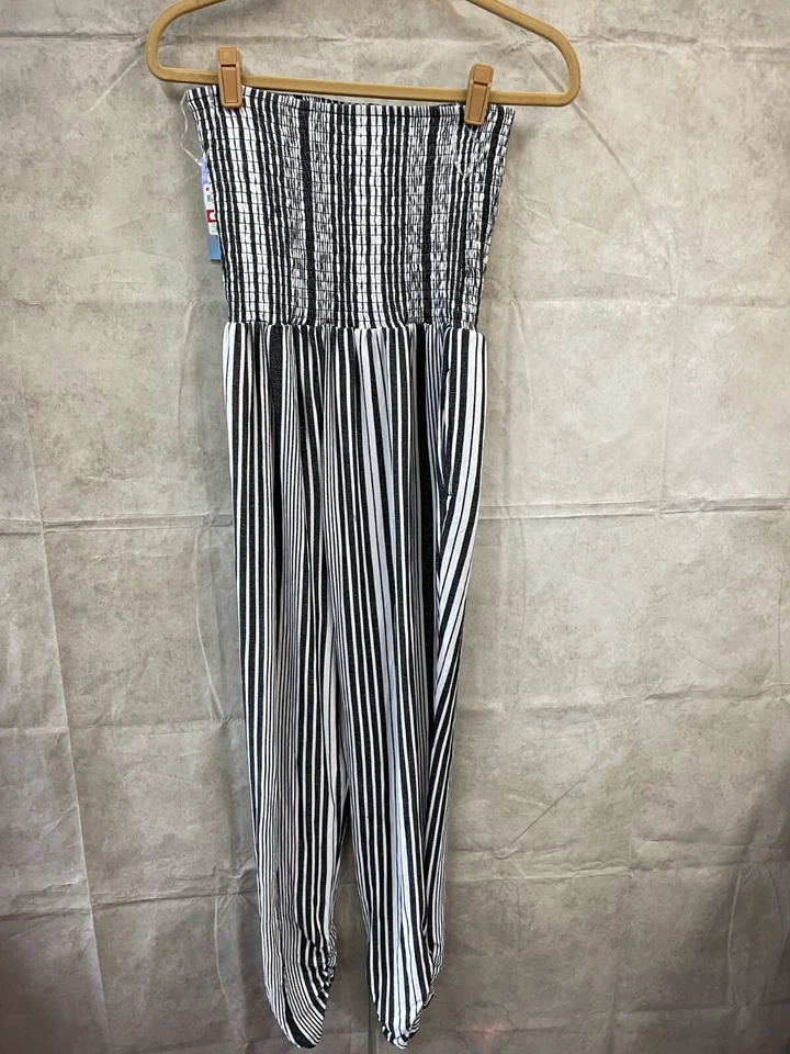 Derek Heart Women’s Black / White Striped Strapless Jumpsuit Romper Size M - Image 2 of 4