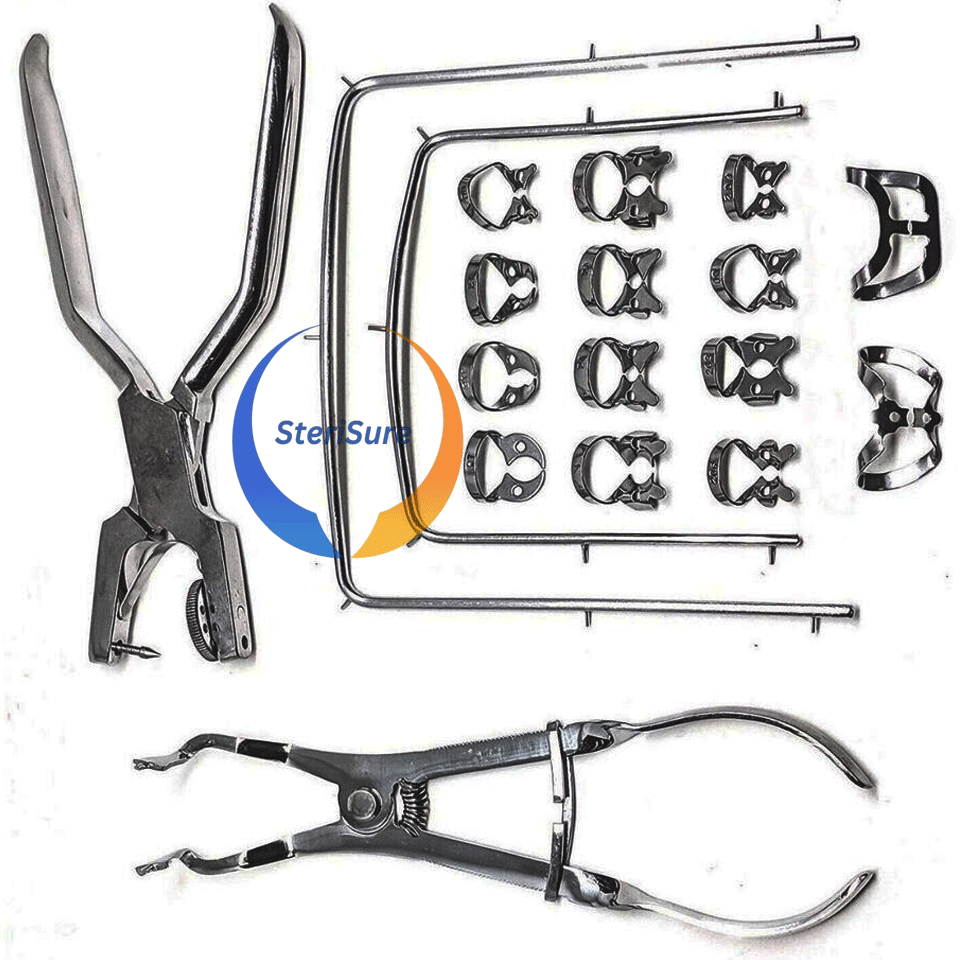 Kit of 18 PCs Frame Puncher Rubber Dam Starter Clamps Dental Instruments-new
