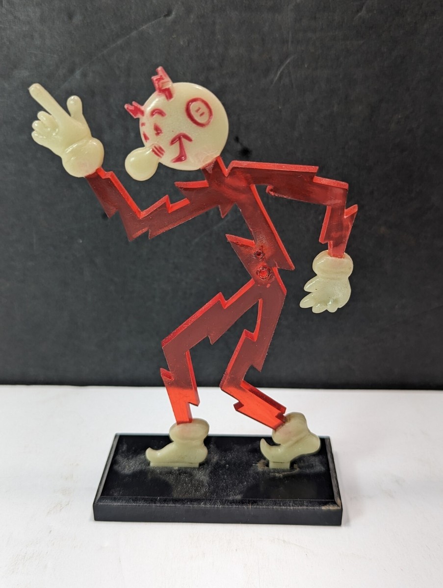 Vintage REDDY KILOWATT Business card Figure Red w/Black Stand
