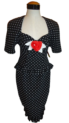 Christian Dior Robes Du Soir Sz 4 Vintage Dress Black Polka Dot Red Corsage  Tags | eBay