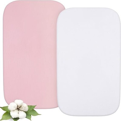 Baby Bassinet Fitted Sheets 100% Cotton Breathable Multi-size 2 Pack White&Pink