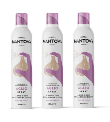 3x Fratelli Mantova Spray Nativem Olivenöl Extra Knoblauch aromatisiert 200ml