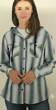 Boston Traders Women's Double Face Hooded Flannel Plaid Shirt XS White Alyssum