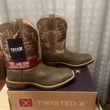Twisted X Men's 11" Tech X Boot Tan Green Wide Square Toe CellStretch Sz 12 EE