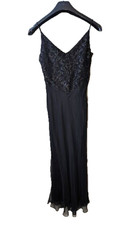 Vintage 90's Steppin' Out Black Floral Lace Slip Maxi Formal Dress 5/6
