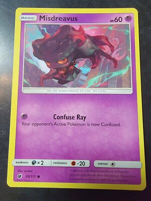 Pokemon Card: Misdreavus 39/111 Common Reverse Holo - Sun & Moon: Crimson Invasion