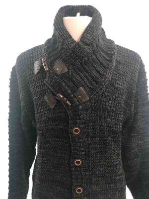 Men's Barabas Antique Black Turtle Neck High Neck Button Down Sweater  WZ-255