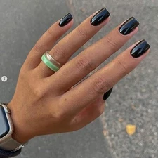 Black Press on Nails Medium Short Square Nails, Acrylic Nails Glue on black