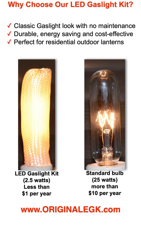 LED Electric Gaslight Kit (2.5W) for Outdoor Electric Lanterns and Porch Lights  - Image 2 of 4