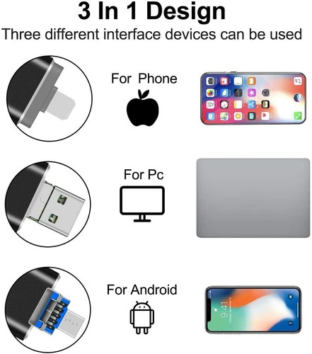 Black USB 3.0 Flash Drive Thumb Photo Memory Stick Fr iPhone iPad Android Tablet - Picture 3 of 8
