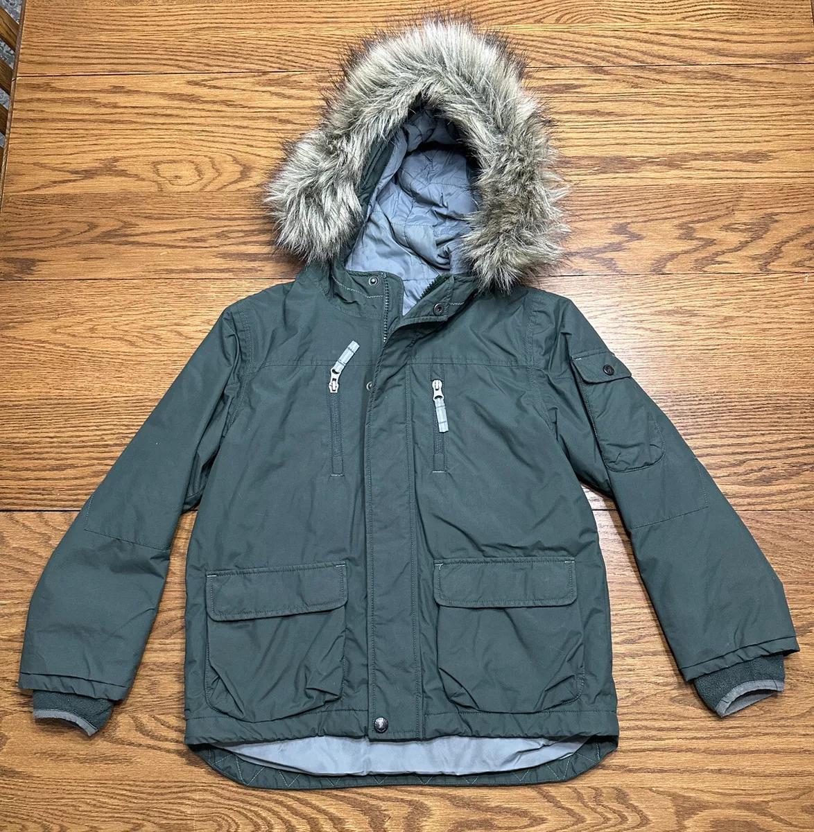 Only parka with faux fur lined hood in green