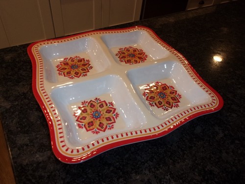 FLORAL MELAMINE LARGE SERVING PLATE - DIVIDED - CHEERFUL COLORS - 17"